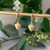 Heart Dangle Drop Earrings, Gold Love Heart Huggie Hoop Earring with Heart Charm Pendant, Jewelry Gift for Her